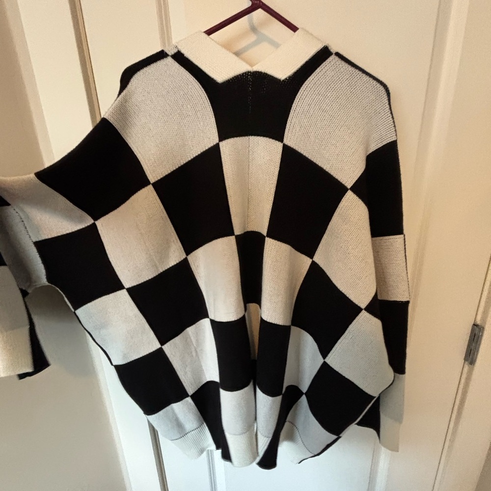 Dressed in Lala Love You Oversized Checkerboard Cardigan in Black + White - Picture 4 of 5